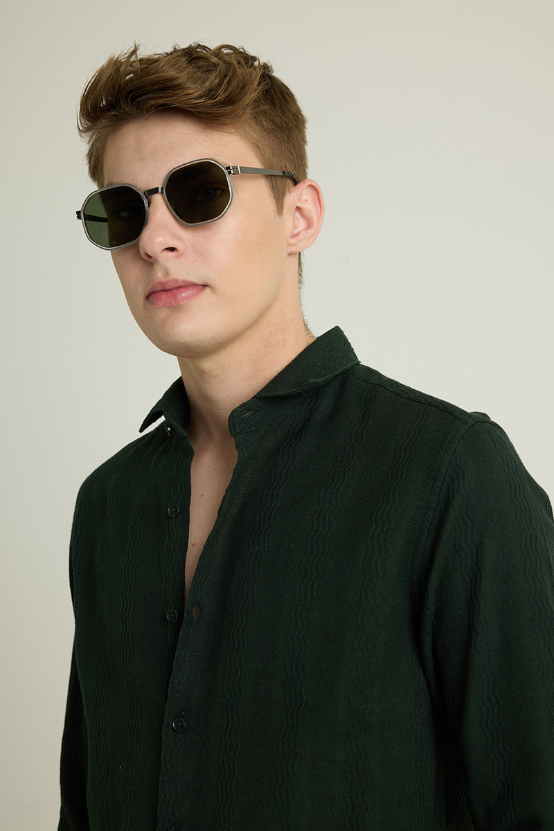 Dark Green Textured Slim Fit Shirt