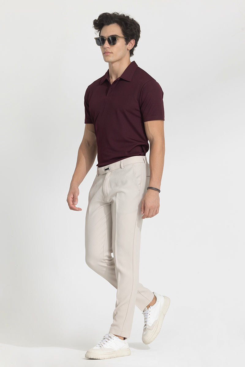 Cream Checks Slim Fit Trousers