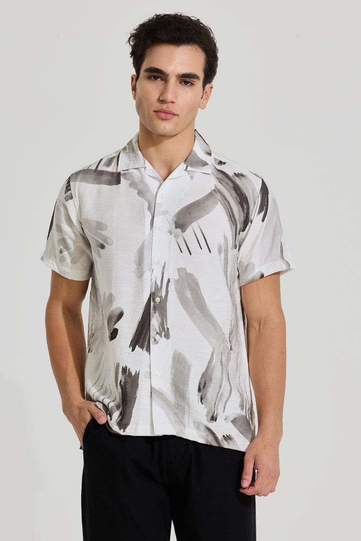 White Cuban Abstract Shirt