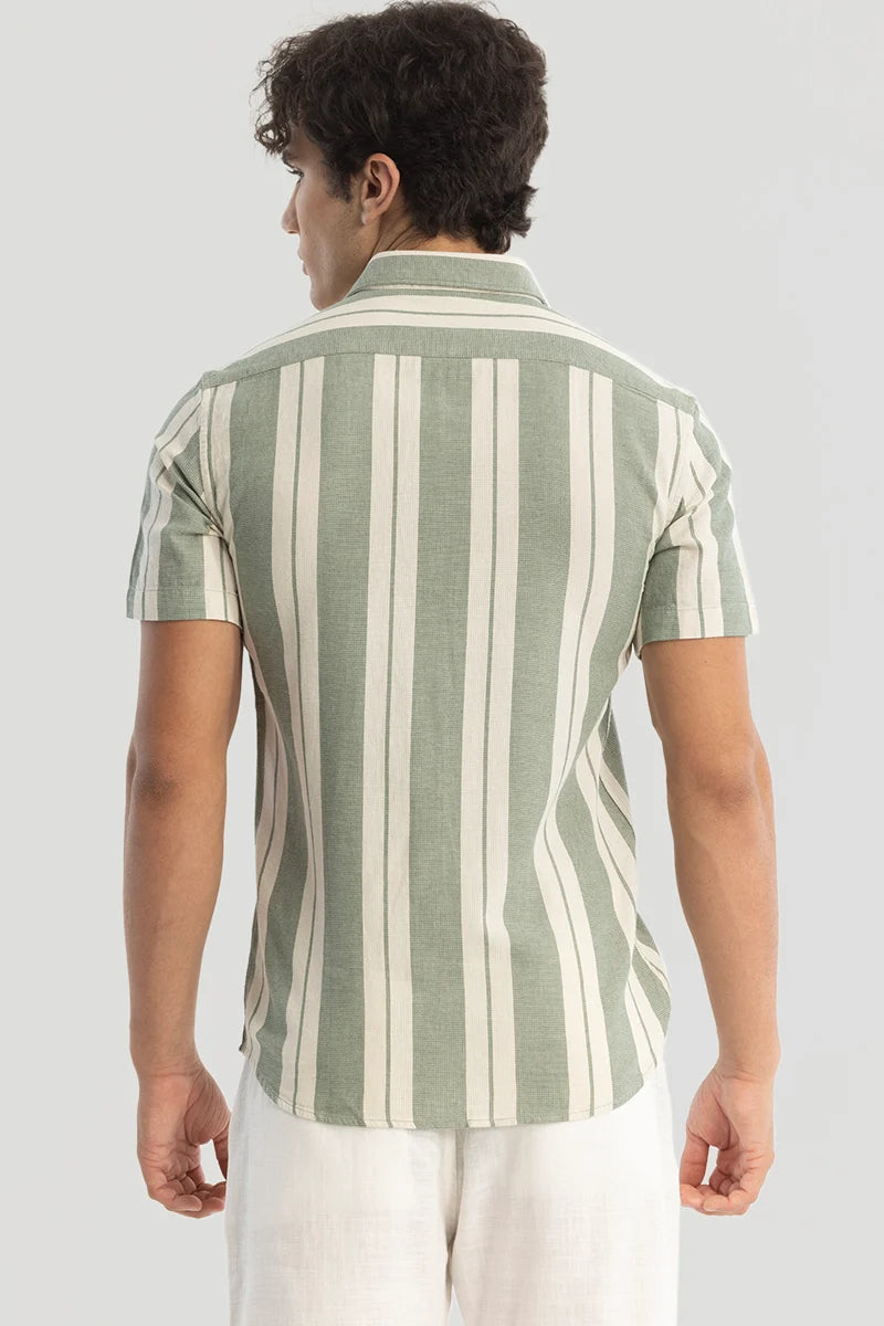 Green Stripes Linen Blend Shirt