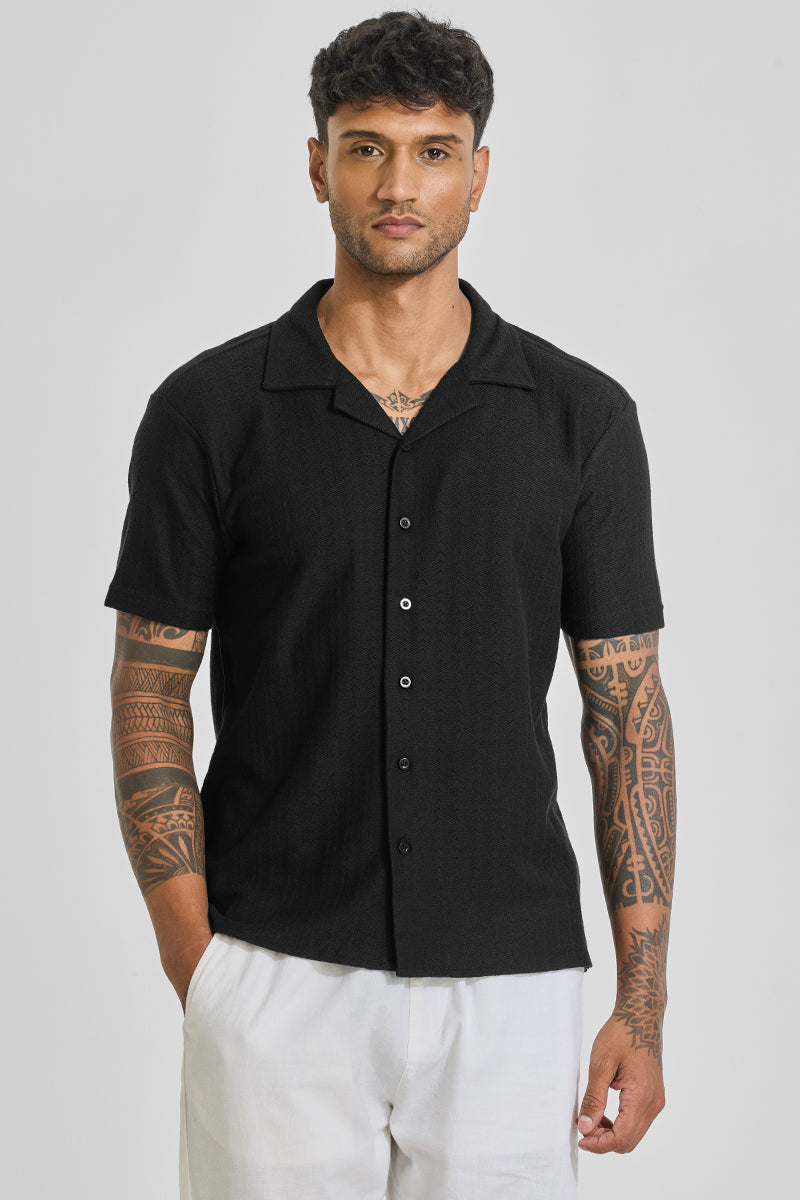 Black Cuban Textured Shirt