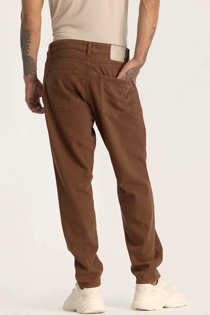 Brown Plain Baggy Fit Jeans