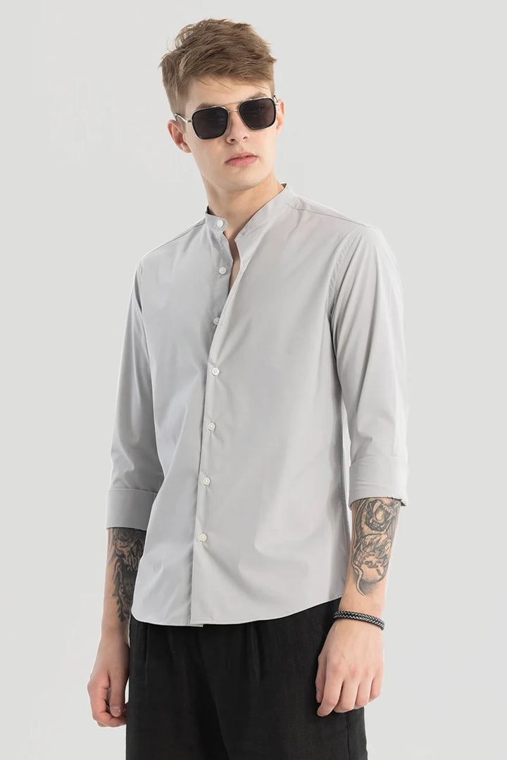 Ash Grey Plain Mandarin Shirt