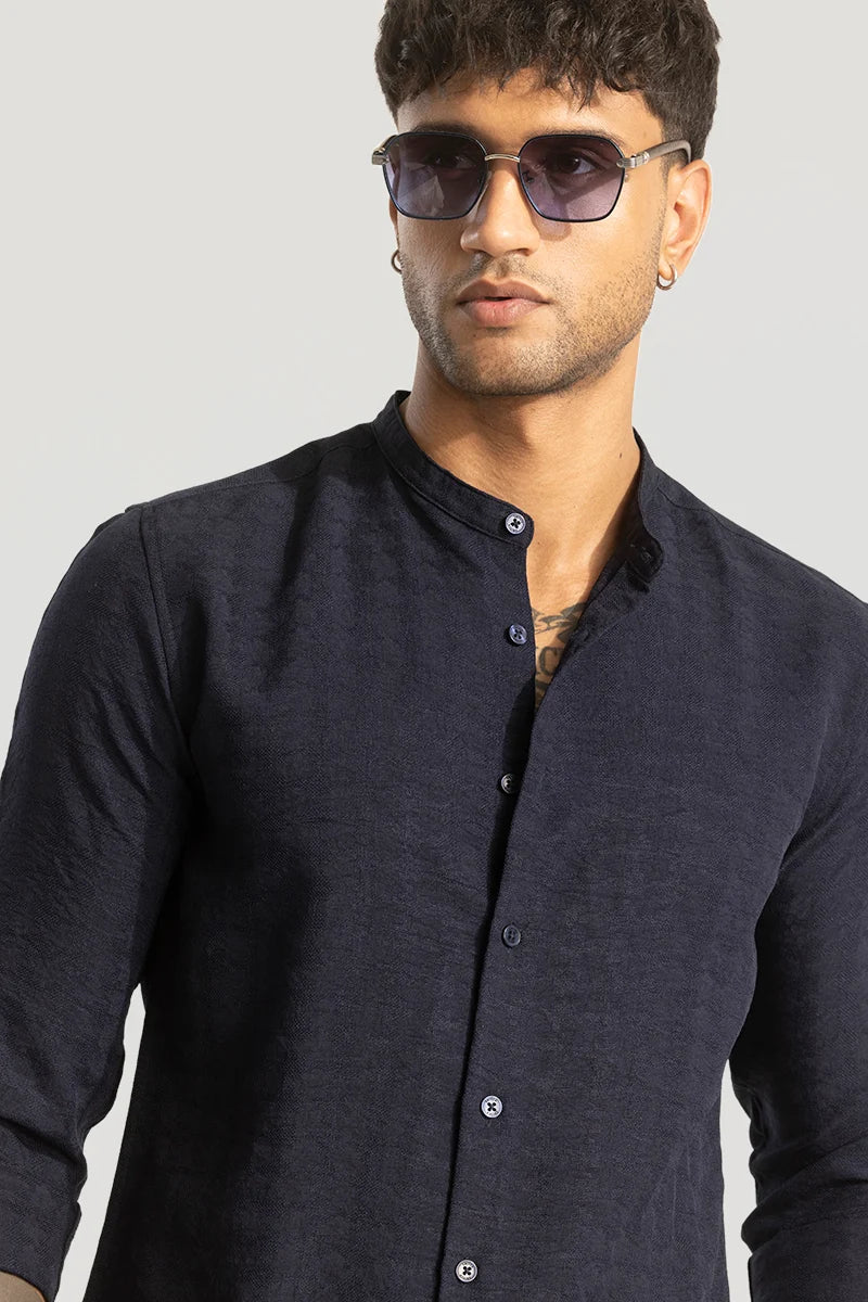 Navy Mandarin Textured Shirt