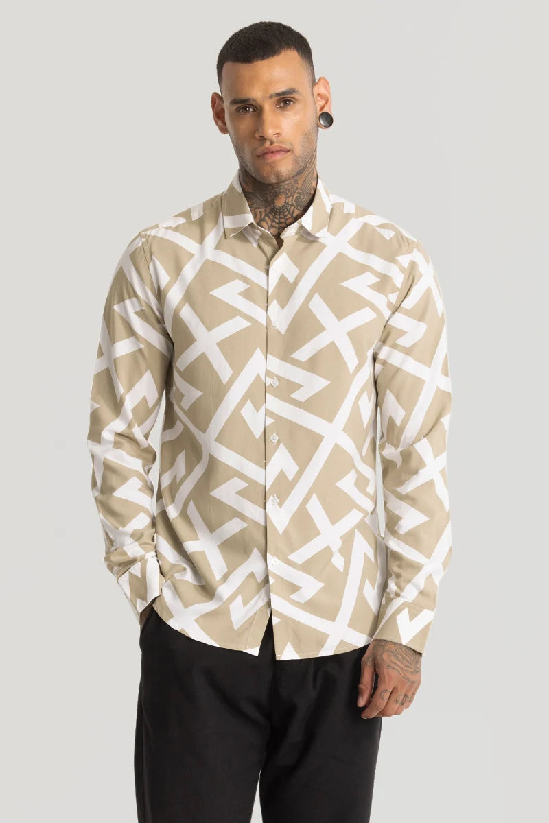 Beige Abstract Printed Shirt