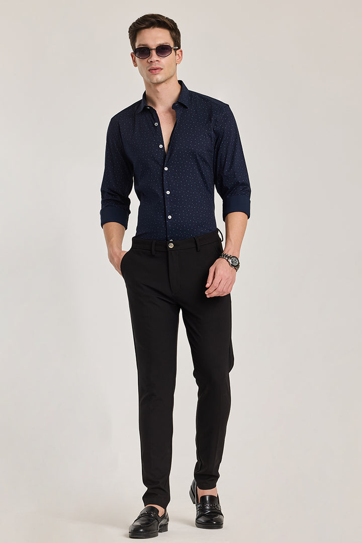 Navy Geometric Slim Fit Shirt