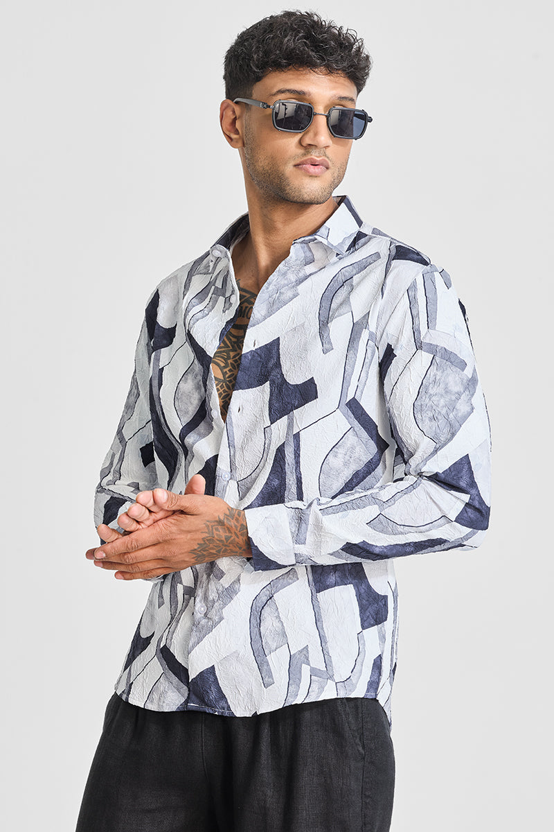 Navy Abstract Slim Fit Shirt