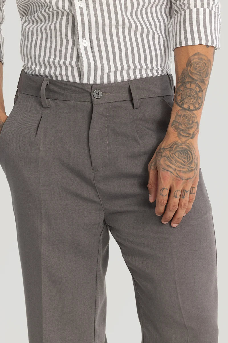 Grey Plain Relaxed Fit Trousers