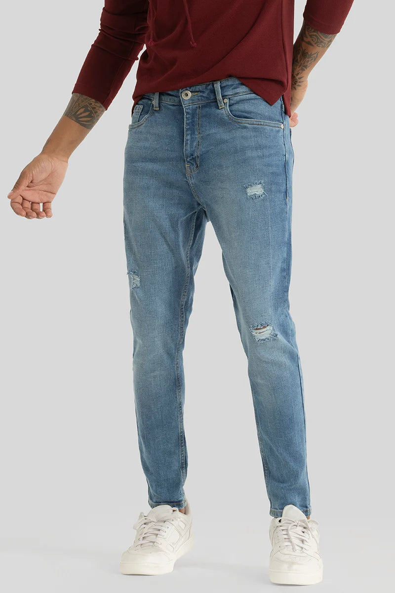 Electric Blue Distressed Skinny Fit Jeans