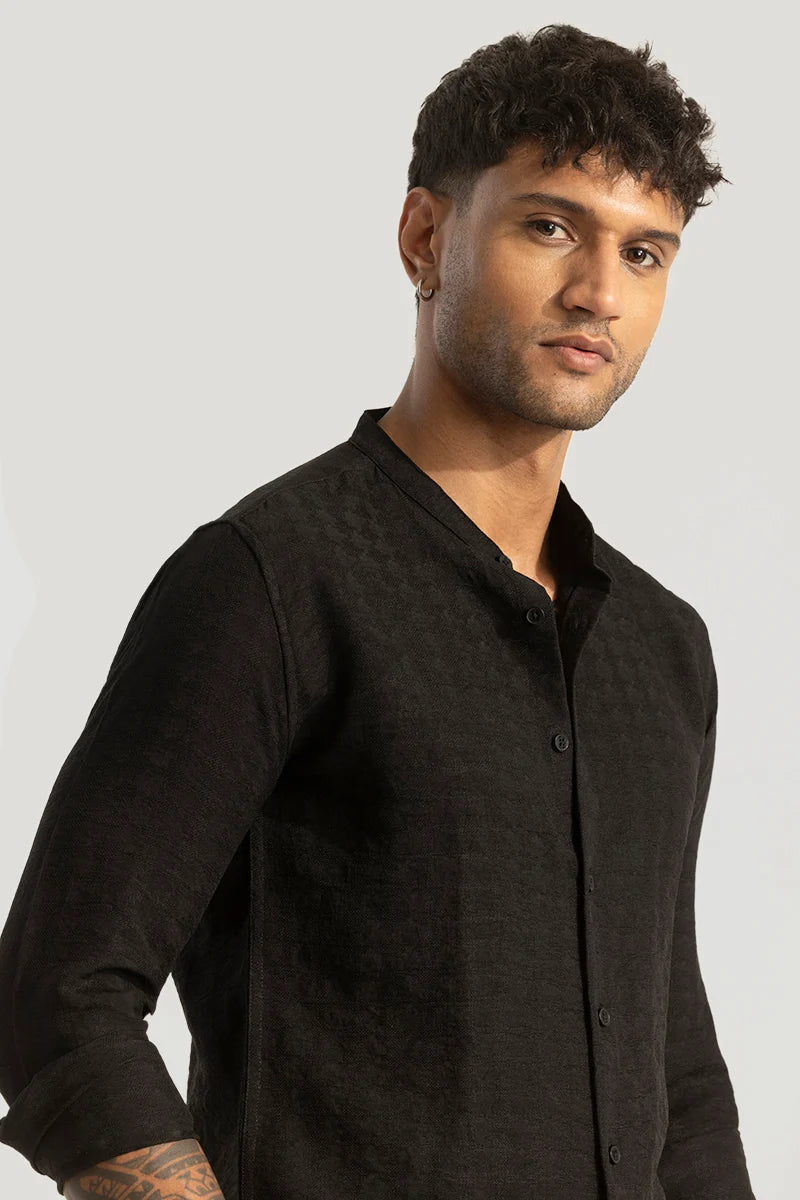 Black Mandarin Textured Shirt