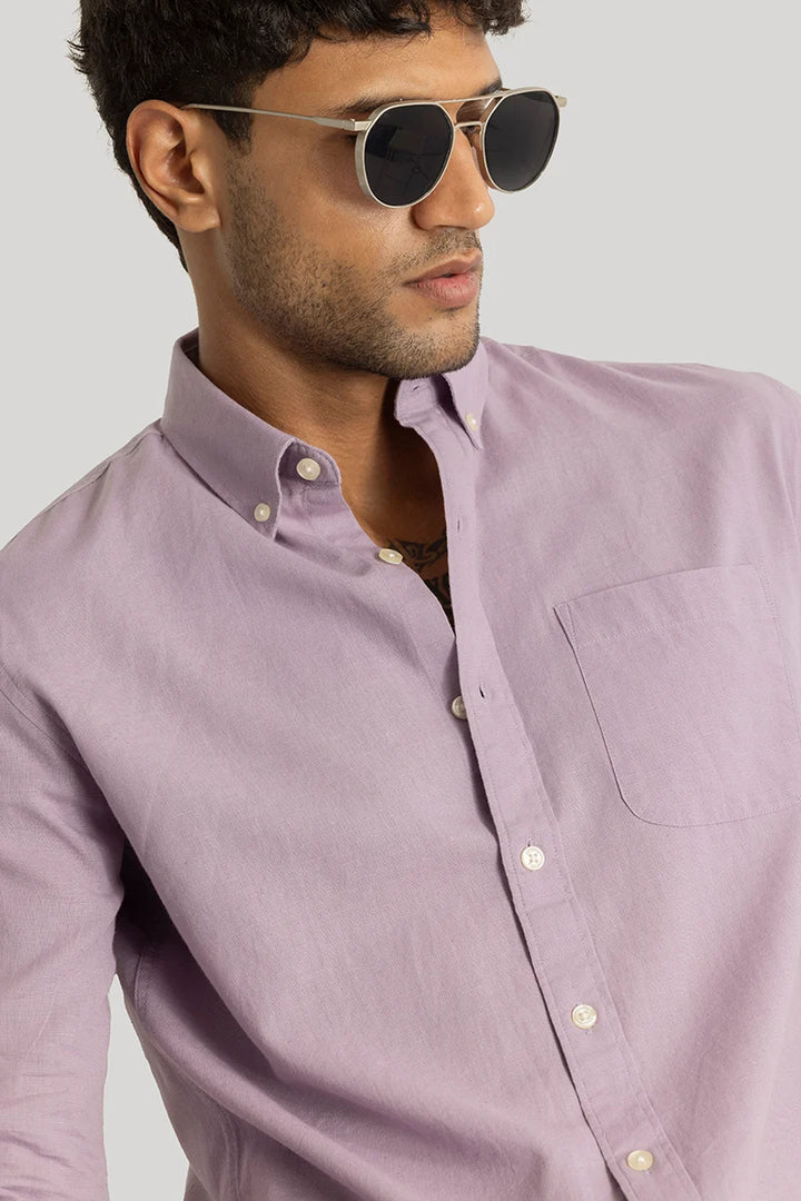 Henri Lavender Plain Linen Blend Shirt