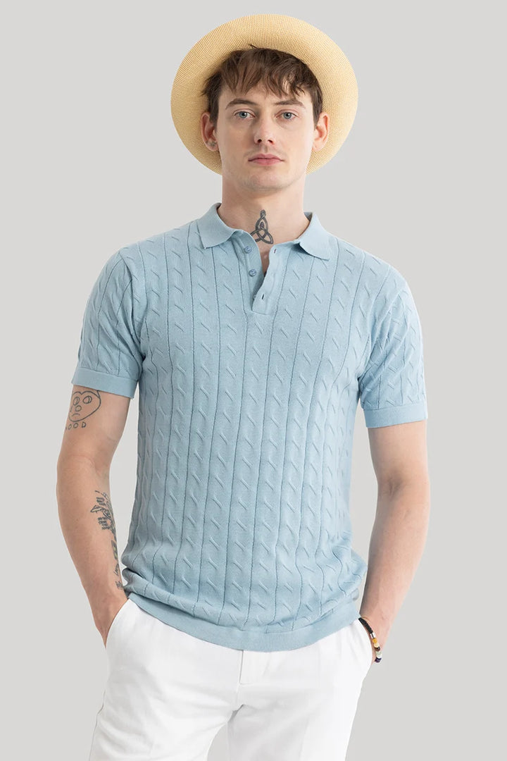 Fresco Light Blue Knitted Polo T-Shirt