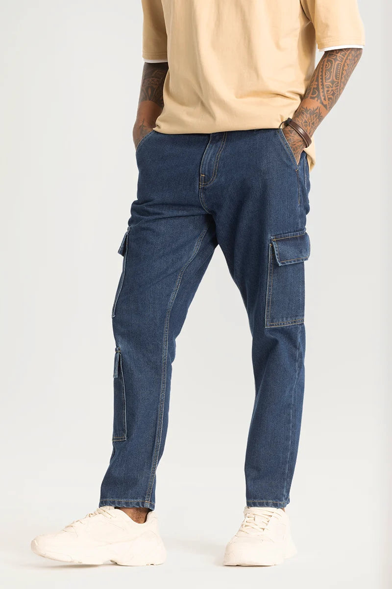 Dark Blue Baggy Fit Cargo Jeans