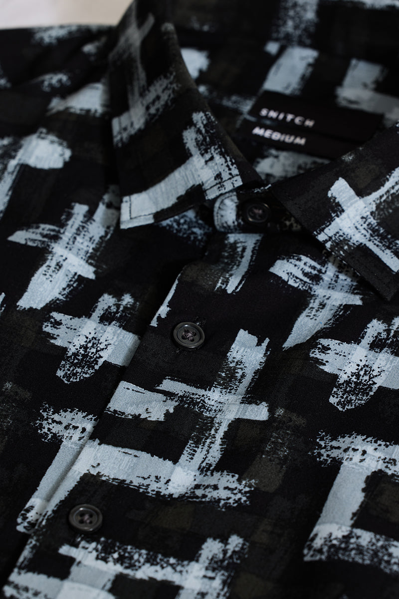 Black Abstract Slim Fit Shirt