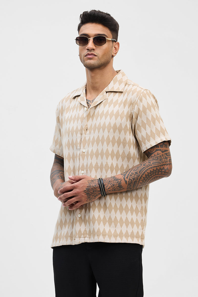 Beige Geometric Box Fit Shirt