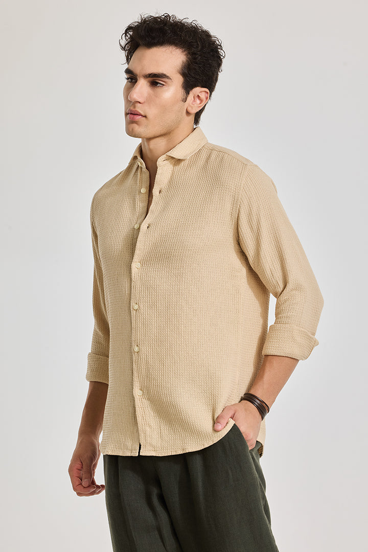 Beige Slim Fit Textured Shirt