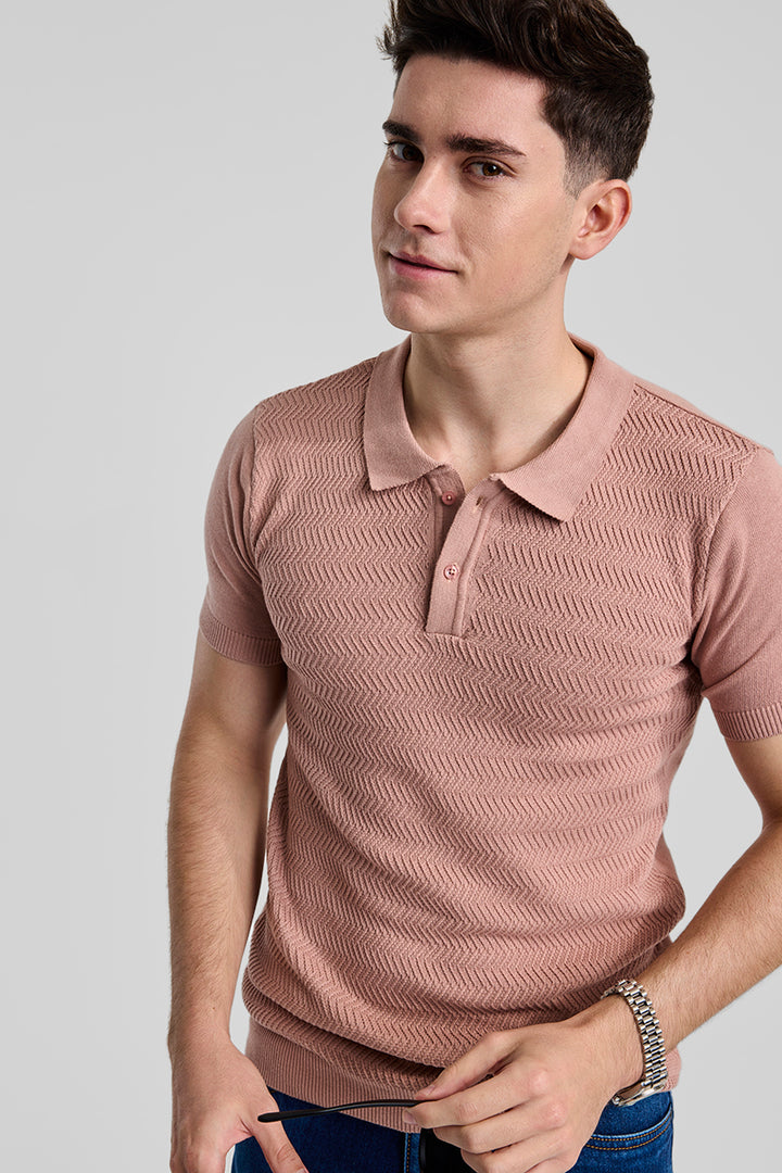 Peach Knitted Polo T-Shirt