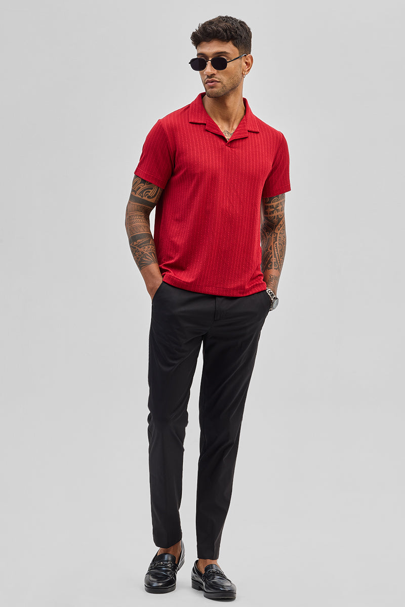 Red Textured Cuban T-Shirt