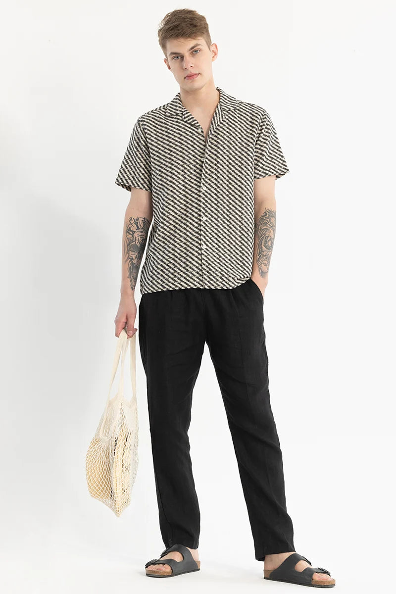 Black Textured Cuban Shirt