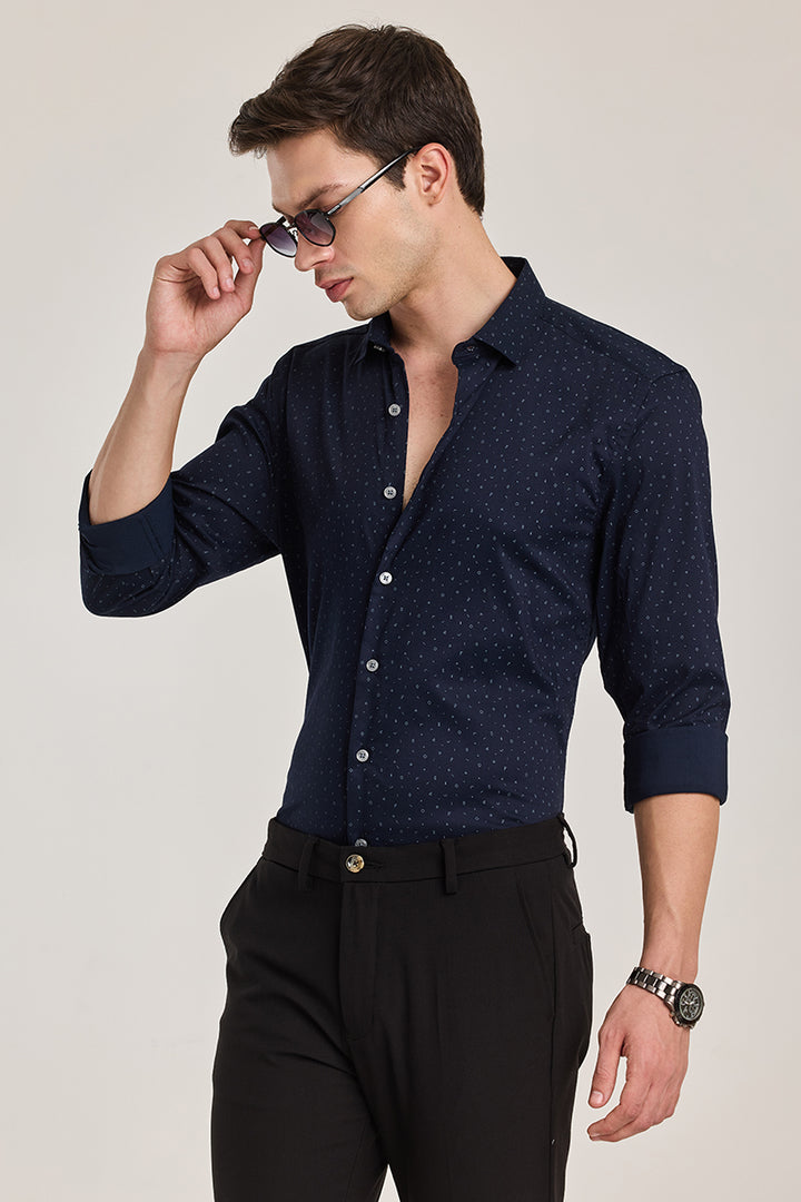 Navy Geometric Slim Fit Shirt