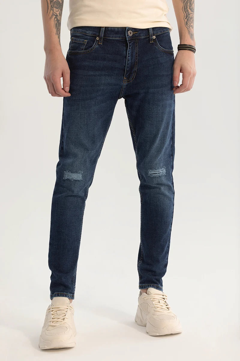 Dark Blue Distressed Skinny Fit Jeans