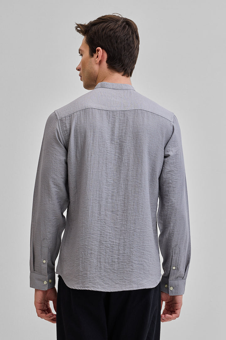 Grey Mandarin Linen Blend Shirt