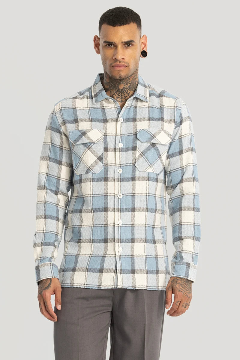 Light Blue Textured Checks shirt