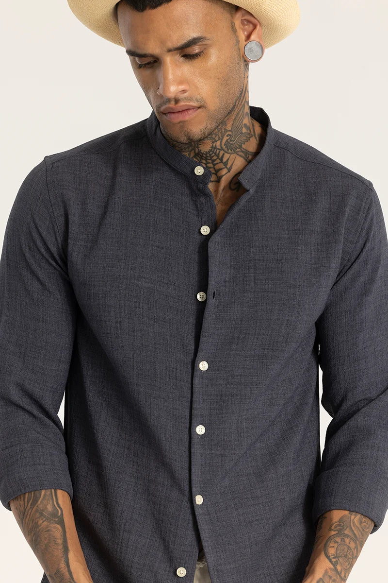 Grey Mandarin Linen Shirt