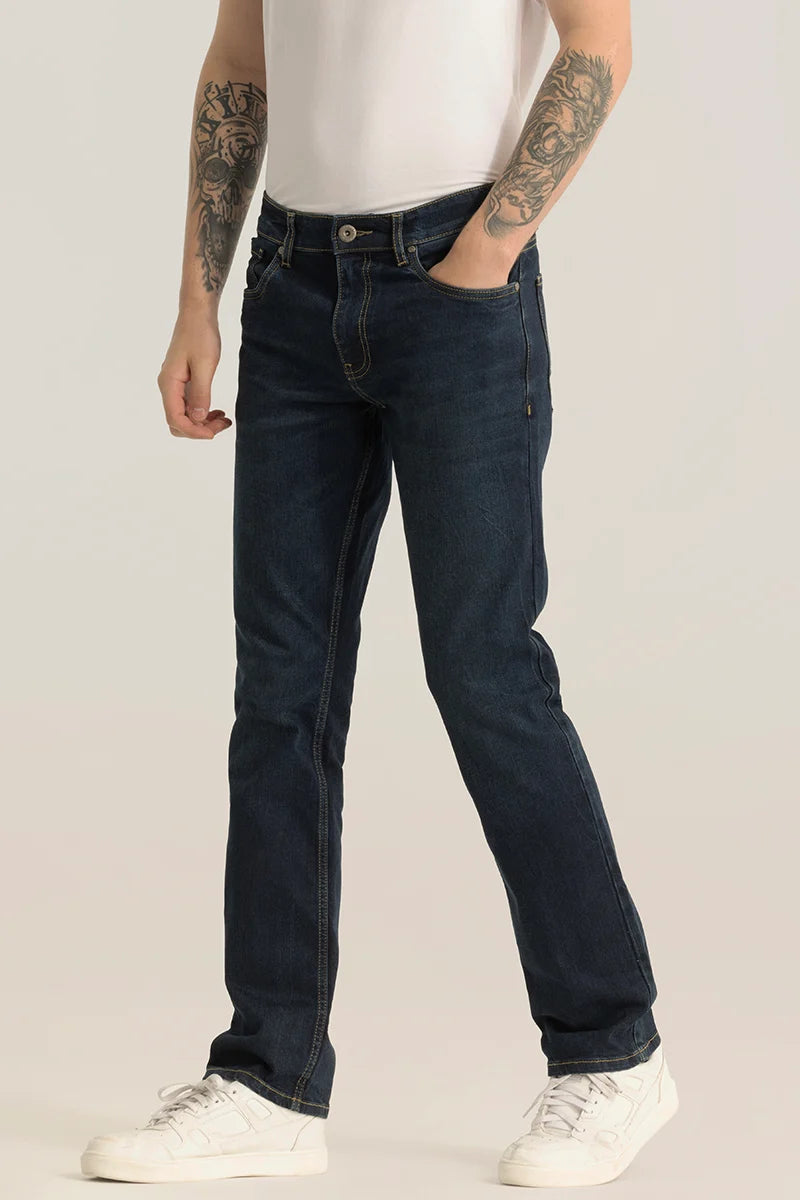 Brigitte Navy Plain Straight Fit Jeans