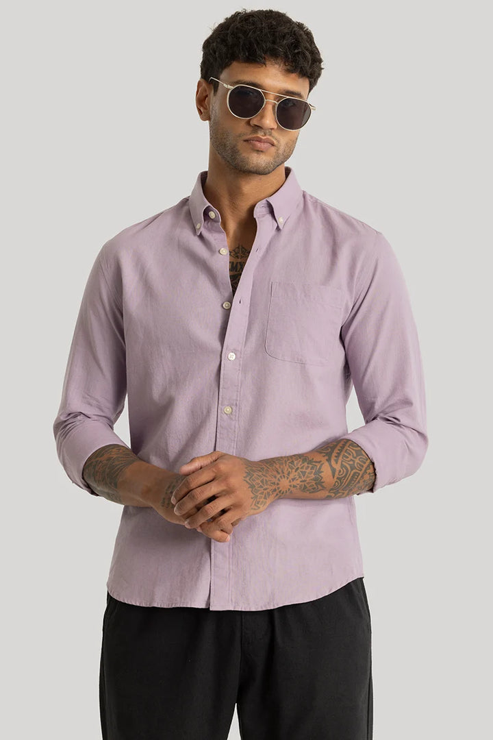 Henri Lavender Plain Linen Blend Shirt