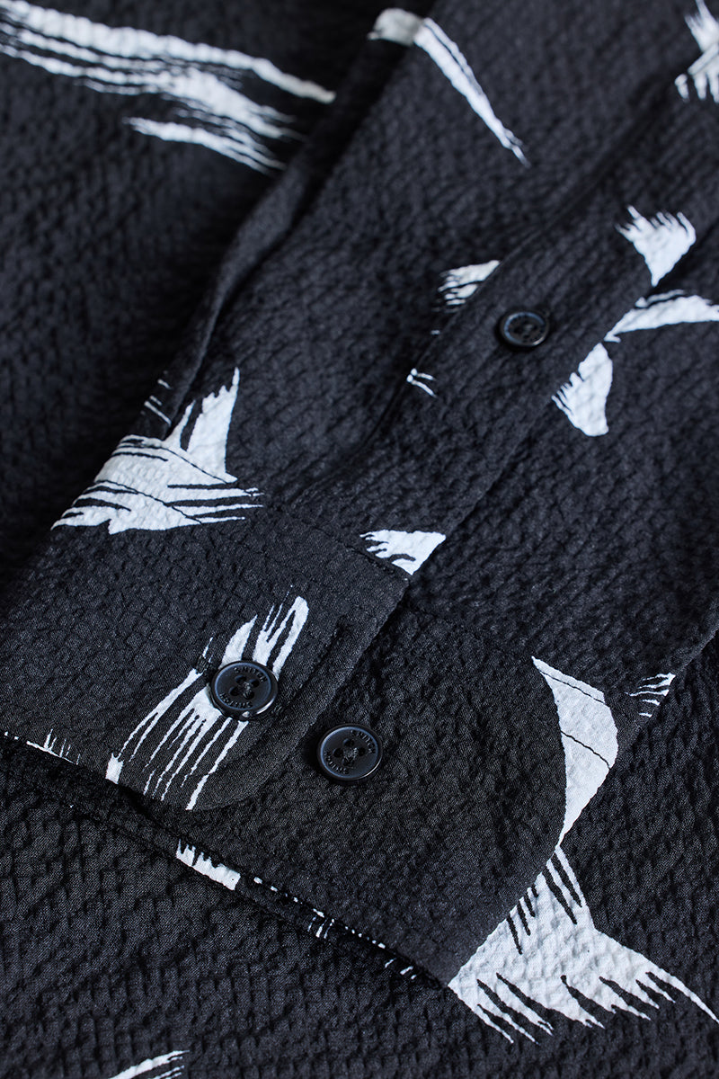 Black Abstract Printed Slim Fit Shirt