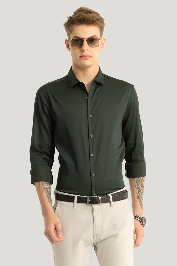 Etnni Dark Green Plain Stitchless Shirt