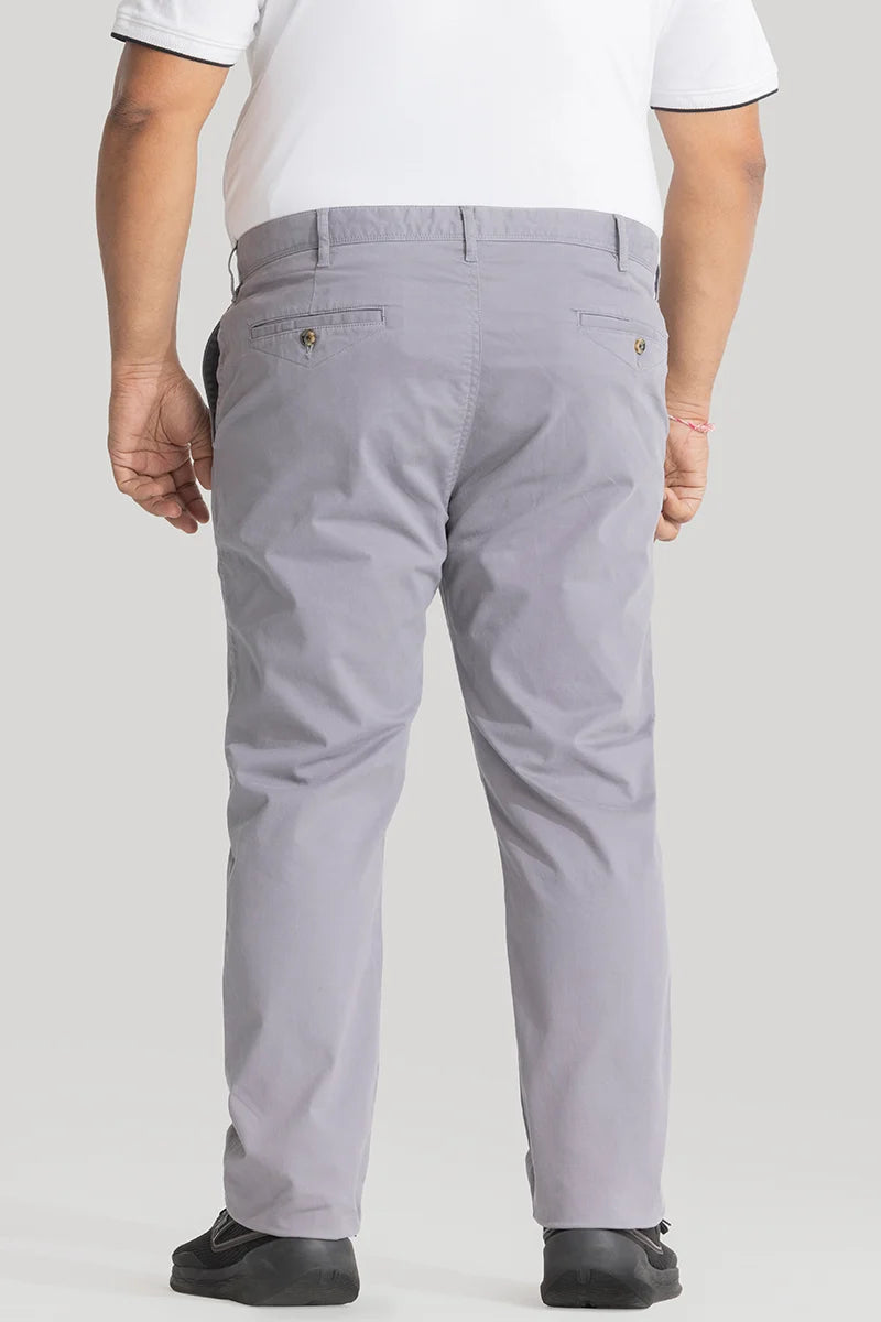 Seemly Light Grey Plain Regular Fit Plus Size Chinos