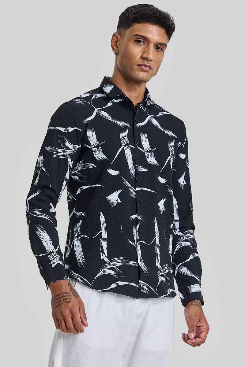 Black Abstract Printed Slim Fit Shirt