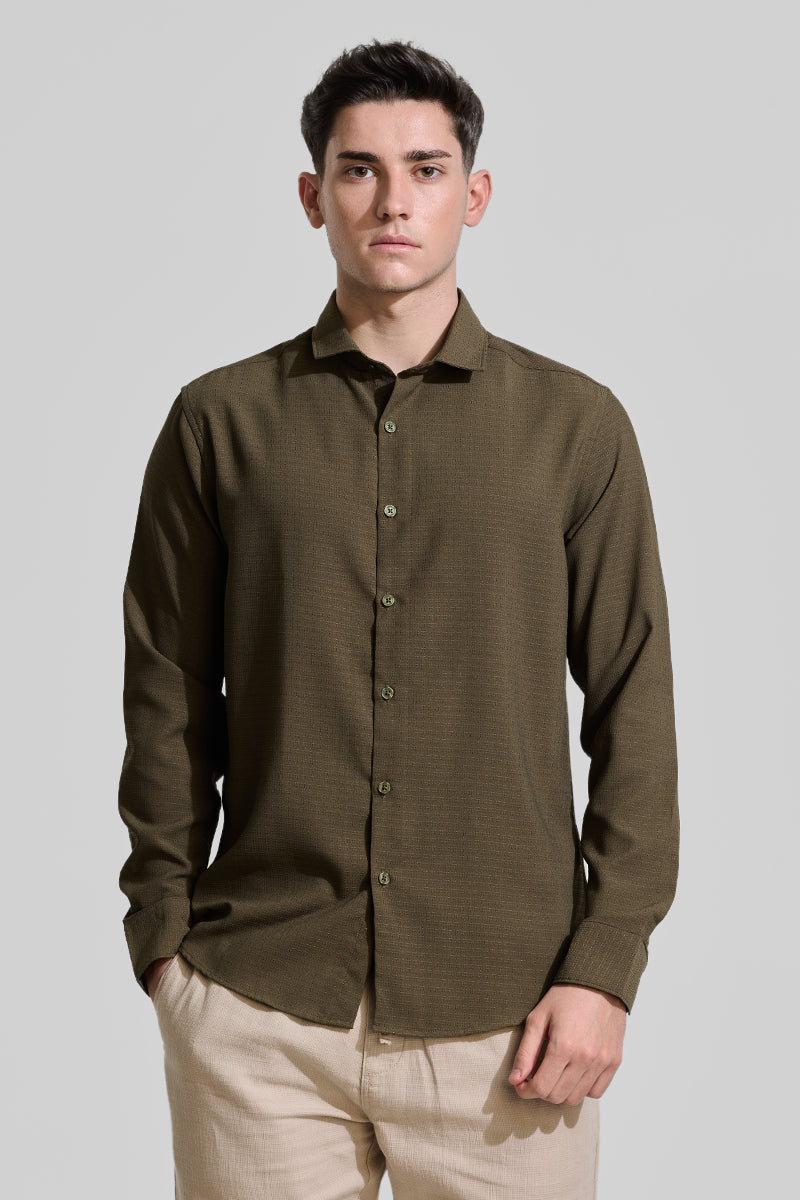 Olive Textured Slim Fit Shirt