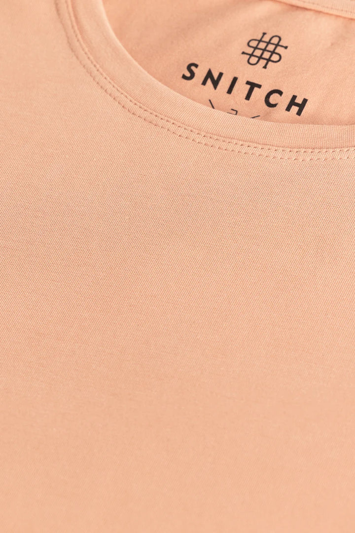 Peach Plain Slim Fit T-Shirt