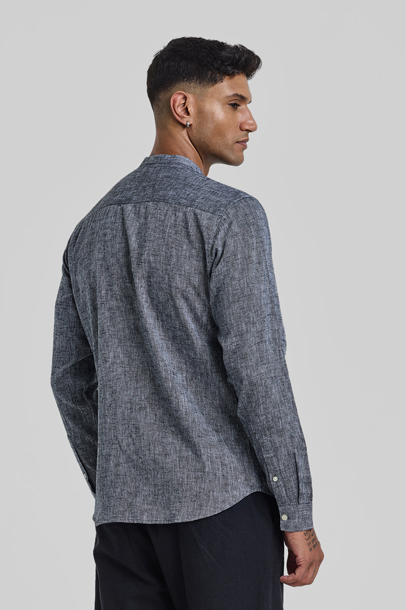 Grey Textured Linen Shirt