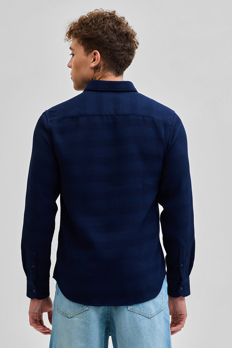 Navy Textured Slim Fit Shirt