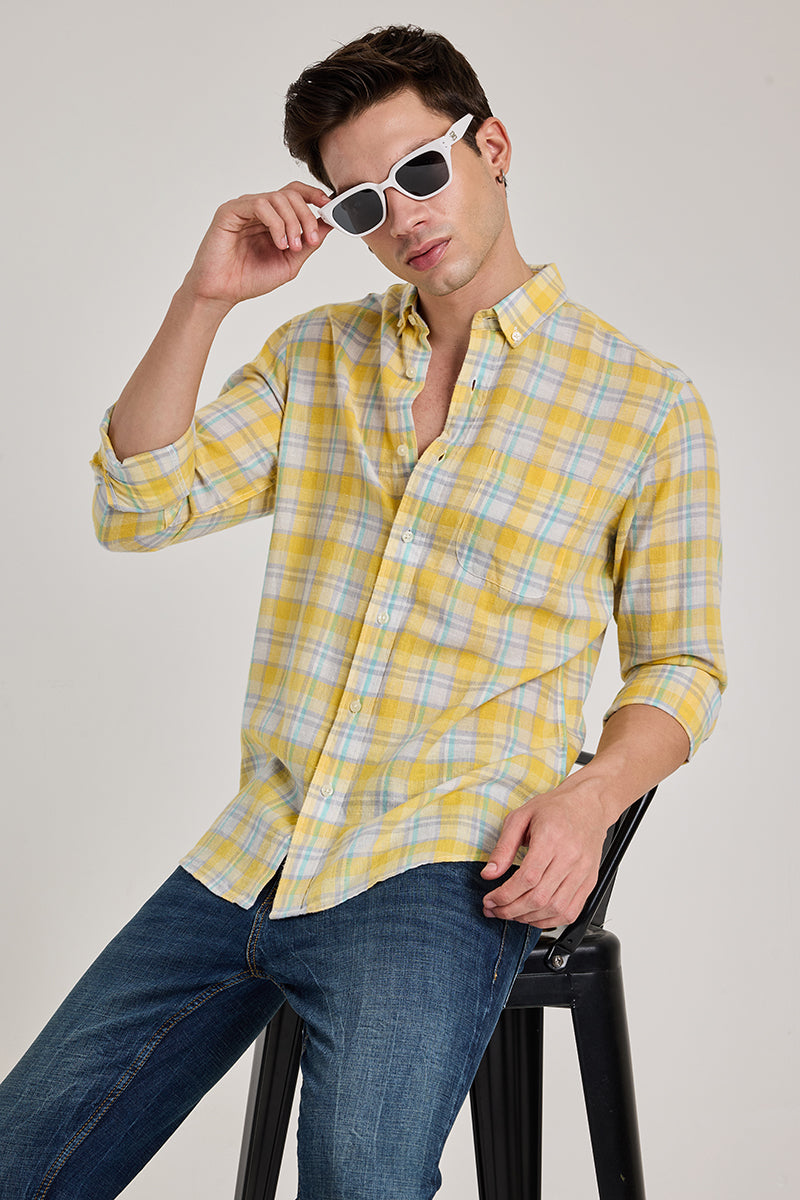 Yellow Checks Linen Blend Shirt