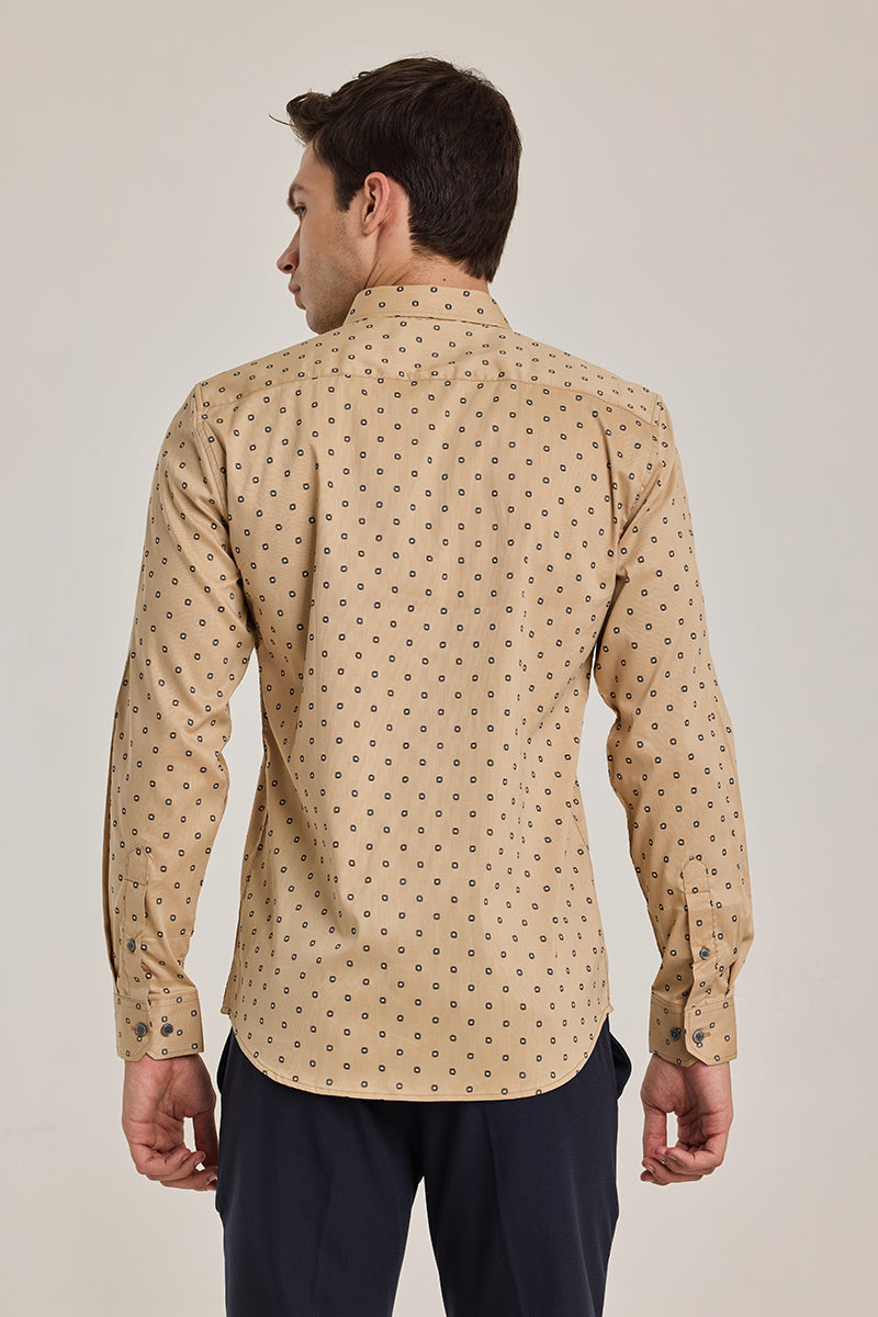 Beige Geometric Slim Fit Shirt