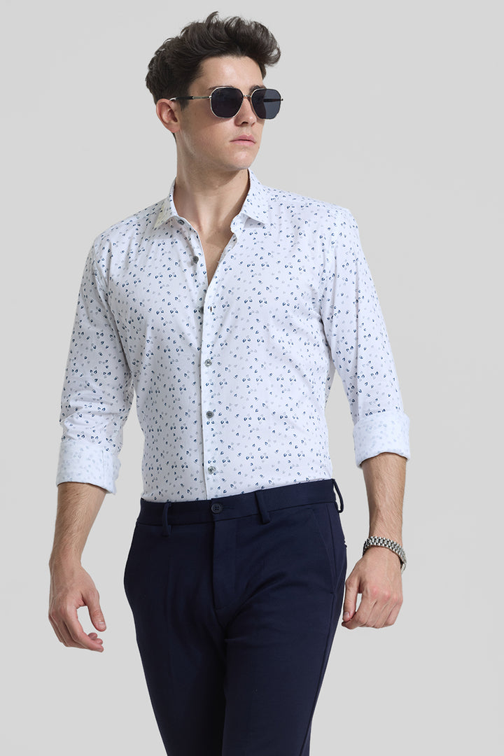 White Geometric Slim Fit Shirt