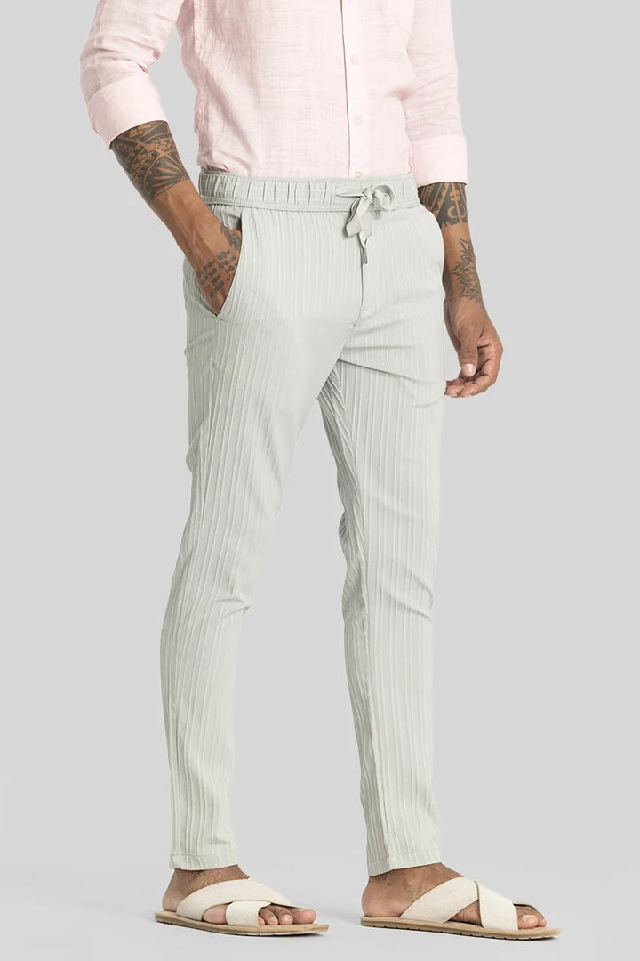 Harbor Light Grey Stripes Slim Fit Trousers