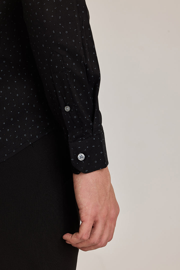 Black Geometric Slim Fit Shirt