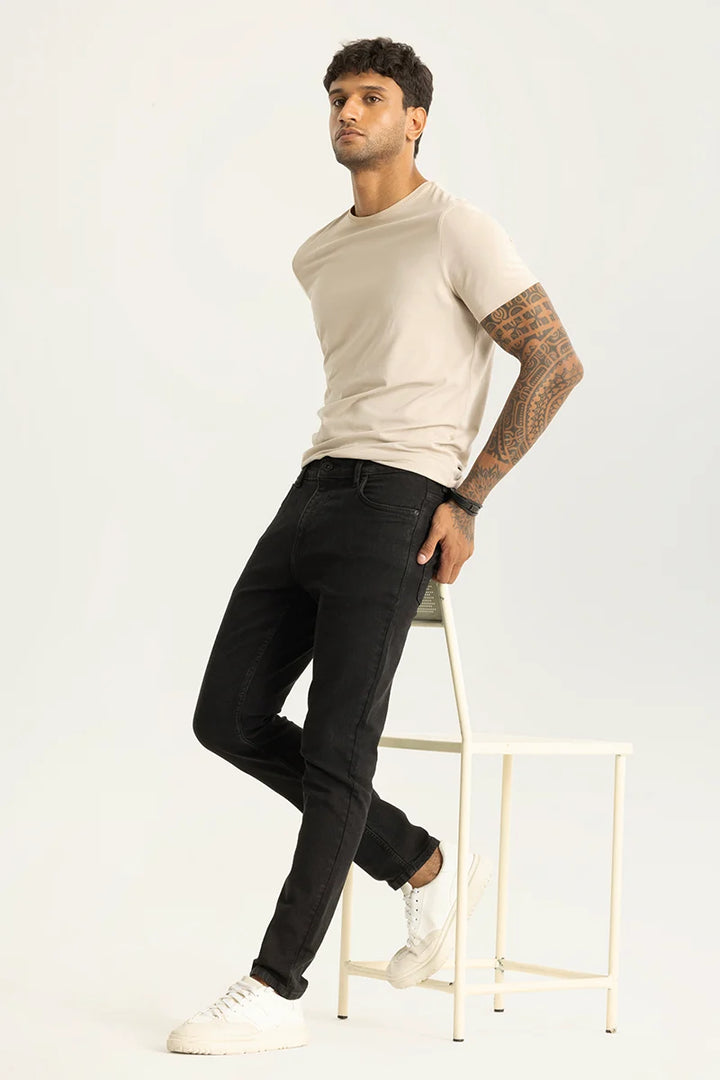 Nexus Black Plain Slim Fit Jeans