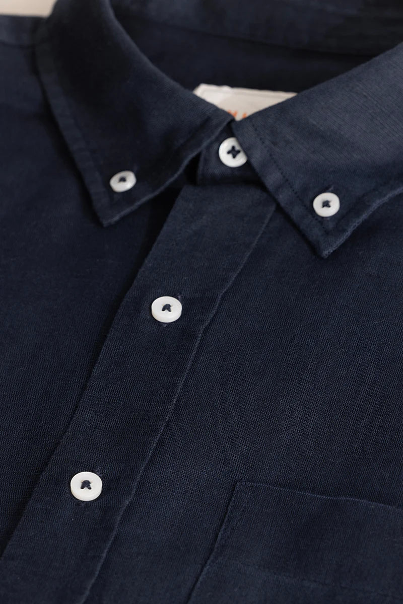 Navy Linen Blend Shirt