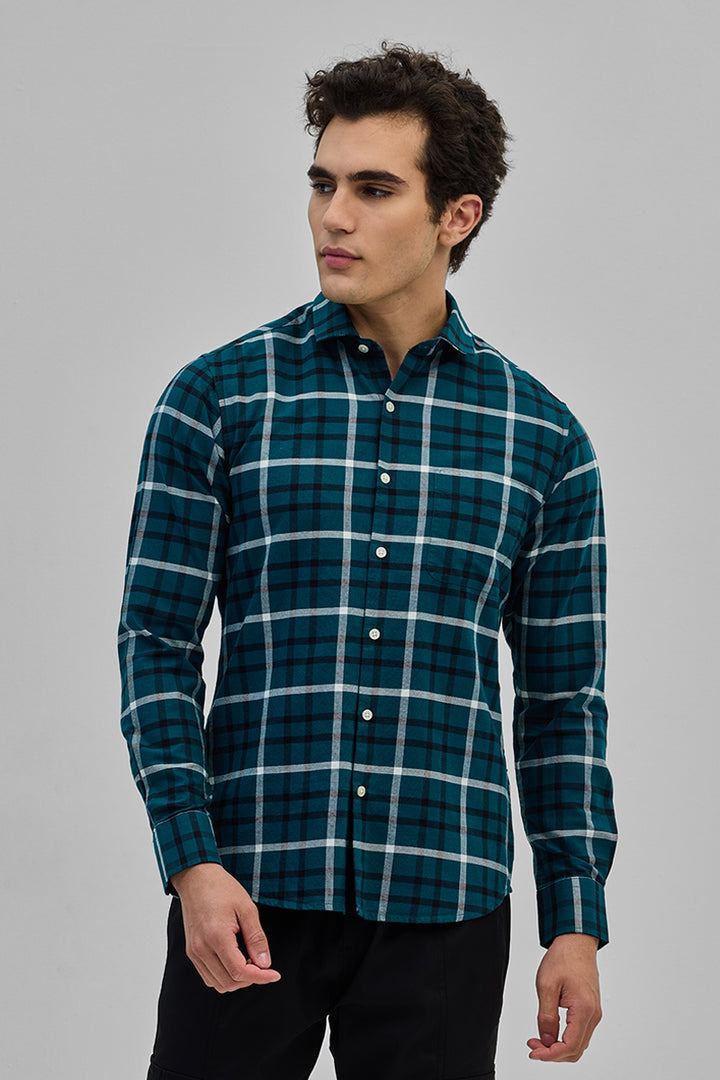 Teal Slim Fit Checks Shirt