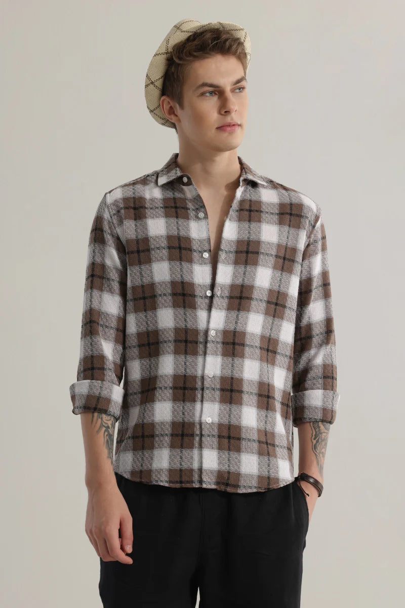 Plaided Dark Brown Check Shirt