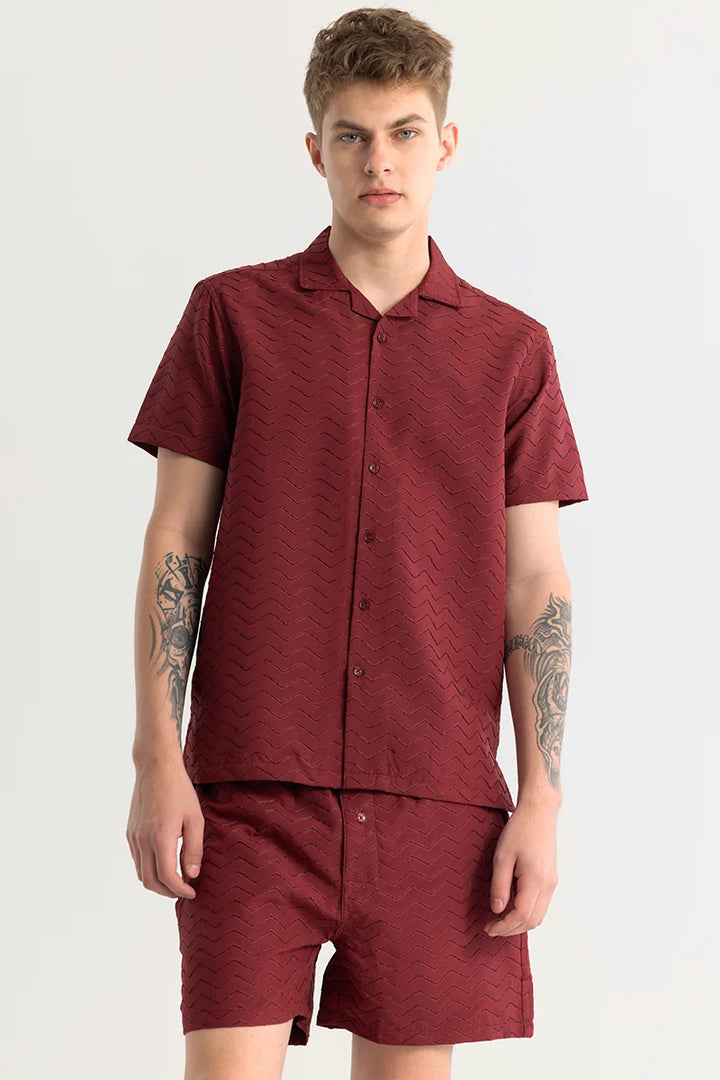 Cross Wave Maroon Textured Co-Ords