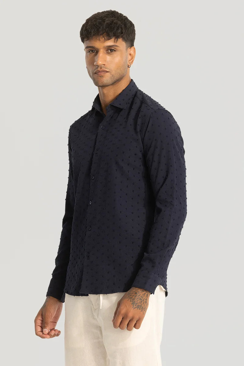 Navy Textured Slim Fit Shirt