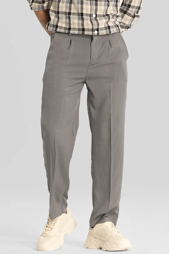 Light Grey Plain Relaxed Fit Trousers